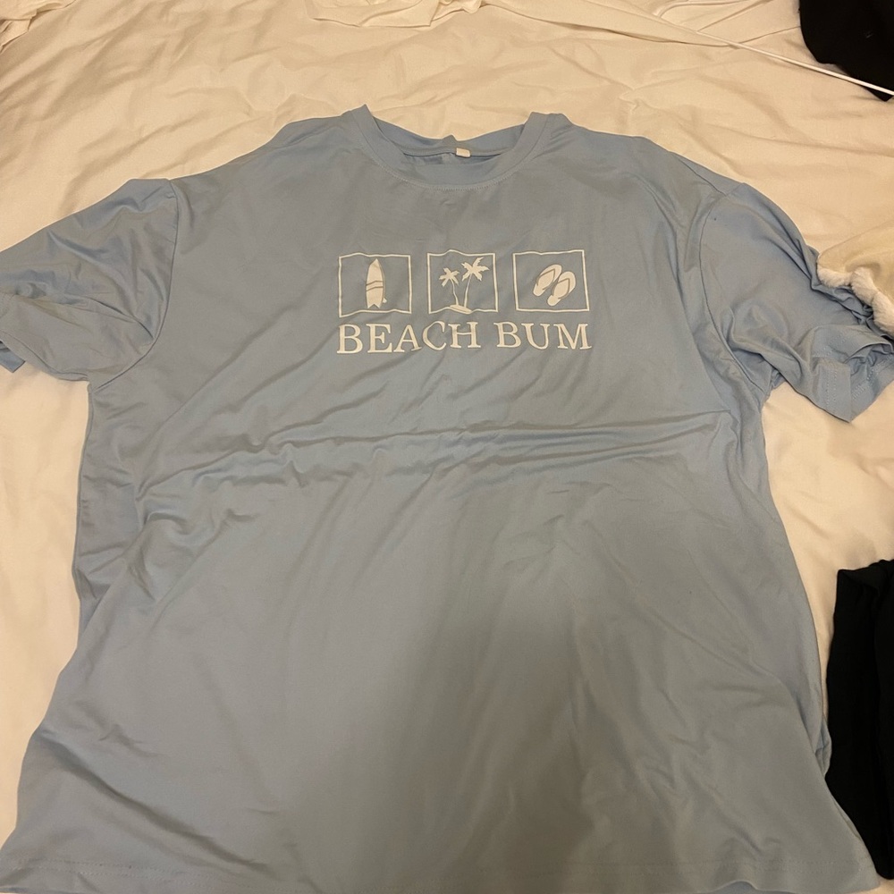 SHEIN Blue Short Sleeve Tee with Beach Icons